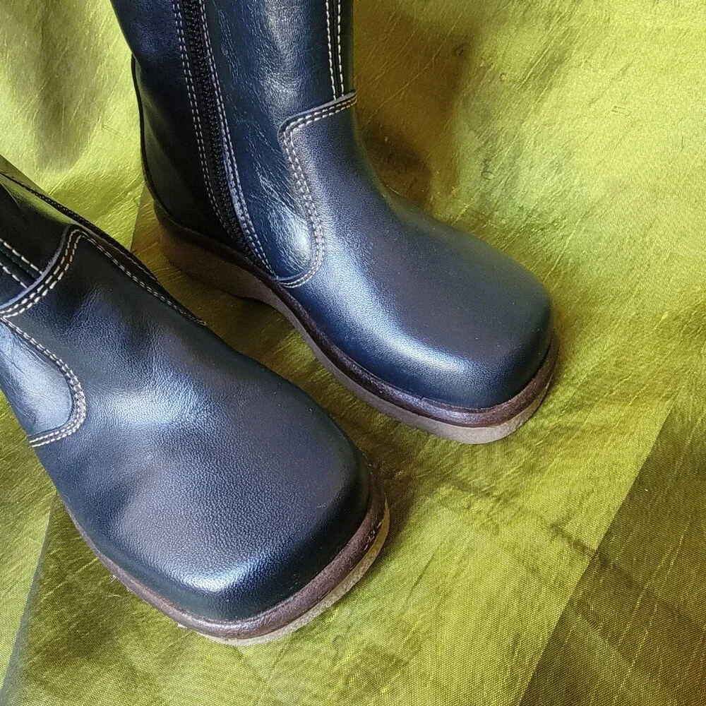 Leather Fall Boots for Girls in Dark Blue and Tan Size